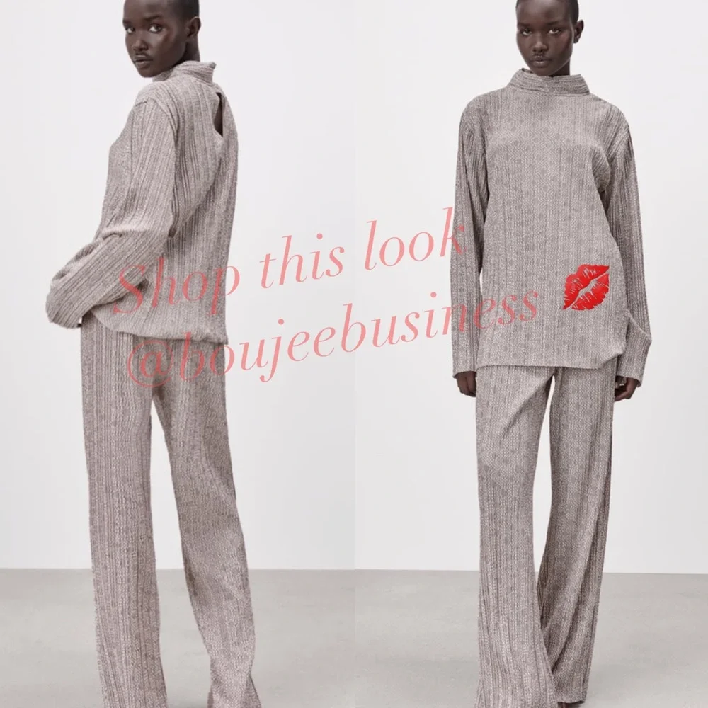 ZARA 2pcs Pleated Jacquard Top + Pants Coord Set BNWT - Picture 6 of 7
